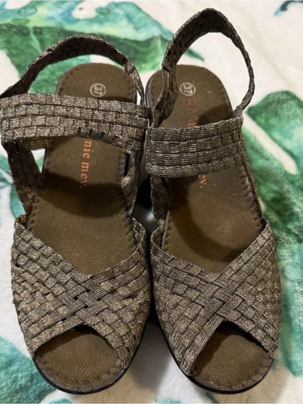 Bernie Mev Women’s Bronze Woven Strappy Slip-On Wedge Sandals